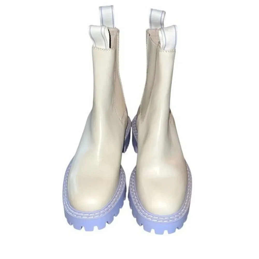 LAST Womens Daze Cow Leather‎ Chunky Platform Chelsea Boots Off White Size 37